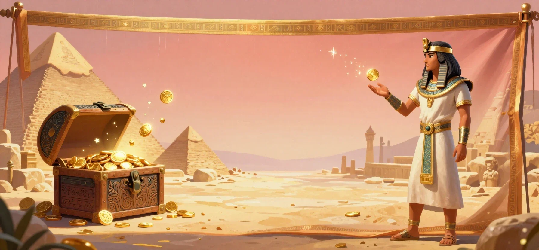 Golden Nugget Casino free spins represented by an open treasure chest and floating coins
