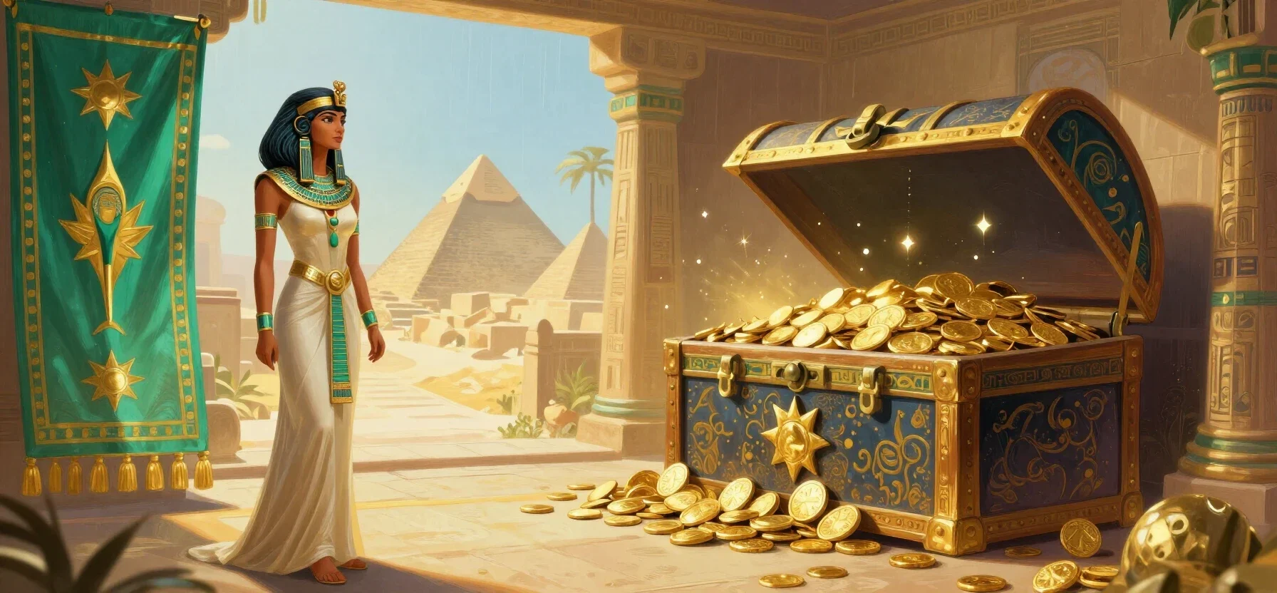 Golden Nugget Casino welcome bonus treasure chest filled with coins and free-spin tokens
